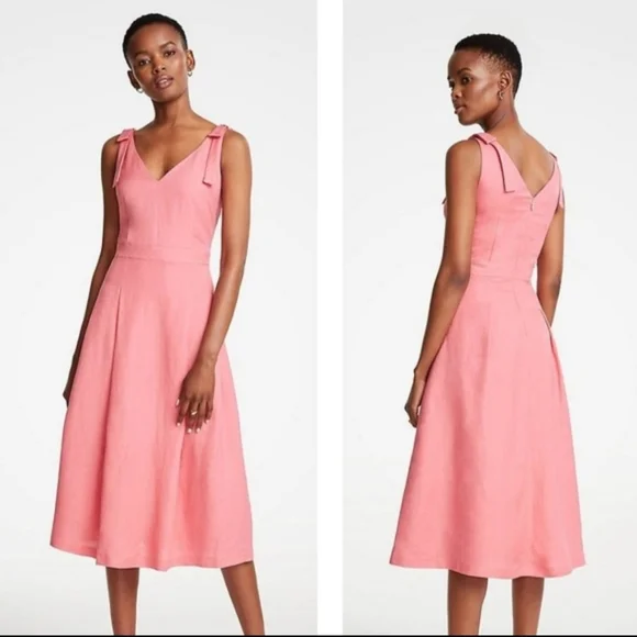 Ann Taylor Dresses Ann Taylor Fit Flare Linen Tie Shoulder